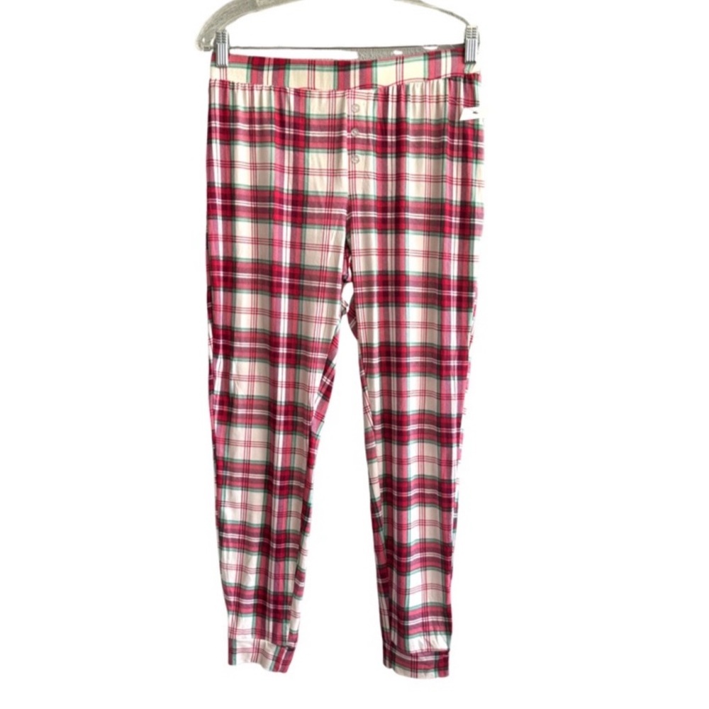 Rae Dunn Plaid Loungewear Bottoms Hacci Pajama Pants Red Cream Size S